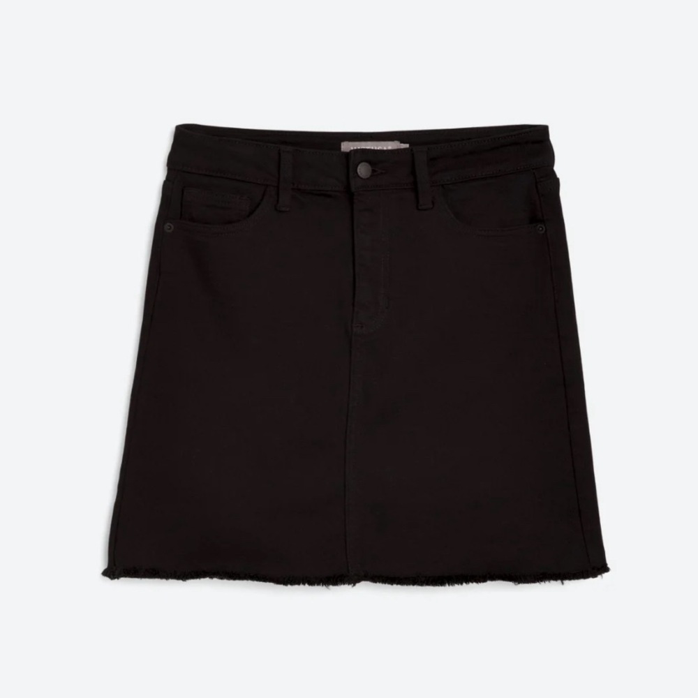 Just Black Black Denim Mini Skirt Size L Raw Hem Casual